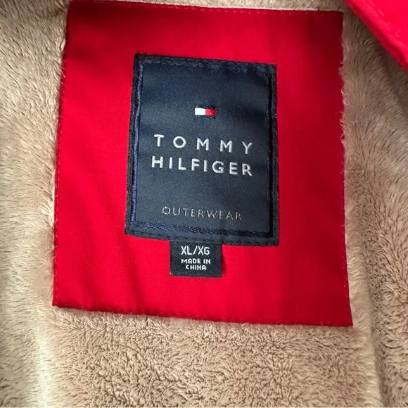 Tommy Hilfiger US Ski Team Men Sherpa Lined Red Parka Hooded Ski Jacket vintage